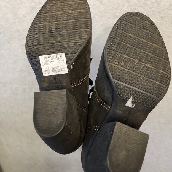 Clarks Unstructured Boots Women's Size 8 Black Leather Lace Up Heel Booties - Picture 7 of 7